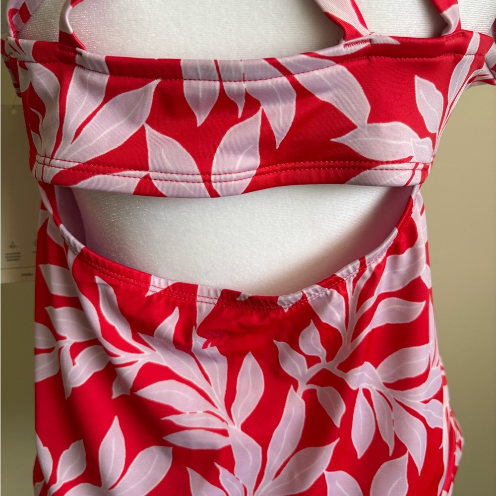 New All in Motion Red Leaf Pattern Criss Cross Tankini Top Size 20W - Picture 5 of 9